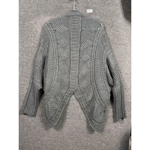 Saks Fifth Avenue Sweater Womens Large Gray Cable Open Front Shawl Cardigan - Picture 3 of 9